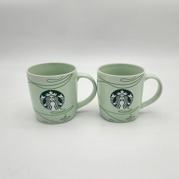 (2) STARBUCKS Holiday 2020 Mug Mint Green‎ Swirl Mermaid Logo Coffee Cup 12 oz - Picture 1 of 6